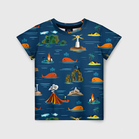 Детская футболка 3D с принтом ОСТРОВА , 100% гипоаллергенный полиэфир | прямой крой, круглый вырез горловины, длина до линии бедер, чуть спущенное плечо, ткань немного тянется | география | киты | лето | морское | острова | путешествие. отдых | туризм