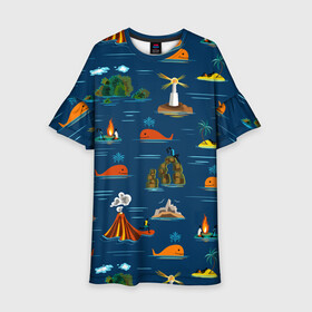 Детское платье 3D с принтом ОСТРОВА , 100% полиэстер | прямой силуэт, чуть расширенный к низу. Круглая горловина, на рукавах — воланы | география | киты | лето | морское | острова | путешествие. отдых | туризм