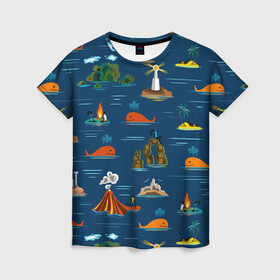 Женская футболка 3D с принтом ОСТРОВА , 100% полиэфир ( синтетическое хлопкоподобное полотно) | прямой крой, круглый вырез горловины, длина до линии бедер | Тематика изображения на принте: география | киты | лето | морское | острова | путешествие. отдых | туризм