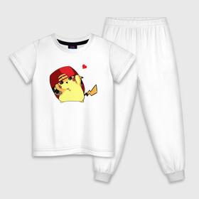 Детская пижама хлопок с принтом Пикачу под бейсболкой , 100% хлопок |  брюки и футболка прямого кроя, без карманов, на брюках мягкая резинка на поясе и по низу штанин
 | anime | picachu | pikachu | аниме | милый | пика | пикачу | покебол | покемон