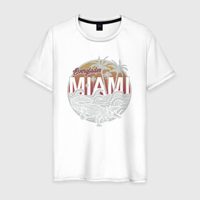 Мужская футболка хлопок с принтом Miami , 100% хлопок | прямой крой, круглый вырез горловины, длина до линии бедер, слегка спущенное плечо. | miami | крокодил | майами | маями | море | отдых | пальмы | пляж | турист