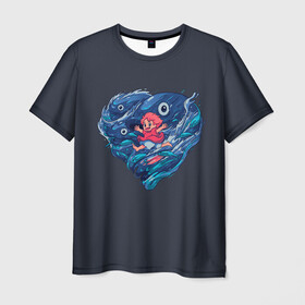 Мужская футболка 3D с принтом Ocean heart. Totoro , 100% полиэфир | прямой крой, круглый вырез горловины, длина до линии бедер | catbus | fish | heart | kanta | kusakabe | mei | ocean | ogaki | satsuki | surf | susuvatari | tatsuo | totoro | water | waves | yasuko | вода | волны | канта | котобус | кусакабэ | море | мэй | огаки | океан | прибой | рыба | сацуки | сердце | сусуватари