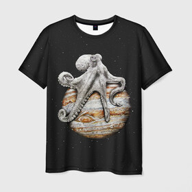 Мужская футболка 3D с принтом Planetary Octopus , 100% полиэфир | прямой крой, круглый вырез горловины, длина до линии бедер | Тематика изображения на принте: galaxy | jupiter | octopus | planet | space | stars | stellar | sun | system | галактика | звездная | звезды | космос | осьминог | планета | система | солнце | юпитер