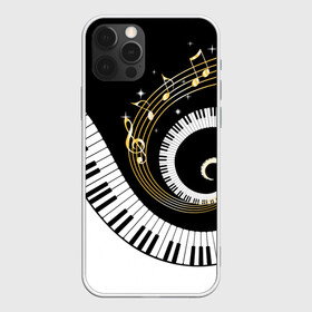 Чехол для iPhone 12 Pro Max с принтом МУЗЫКАЛЬНЫЙ УЗОР , Силикон |  | Тематика изображения на принте: black and white | gold | music | notes | piano | звуки | золото | клавиши | красота | музыка | ноты | рояль | спираль | узор | черно белое