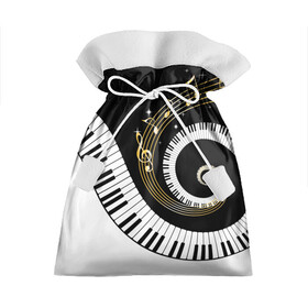 Подарочный 3D мешок с принтом МУЗЫКАЛЬНЫЙ УЗОР , 100% полиэстер | Размер: 29*39 см | black and white | gold | music | notes | piano | звуки | золото | клавиши | красота | музыка | ноты | рояль | спираль | узор | черно белое