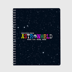 Тетрадь с принтом Astroworld , 100% бумага | 48 листов, плотность листов — 60 г/м2, плотность картонной обложки — 250 г/м2. Листы скреплены сбоку удобной пружинной спиралью. Уголки страниц и обложки скругленные. Цвет линий — светло-серый
 | astroworld | music | travis scott | музыка | трэвис скотт