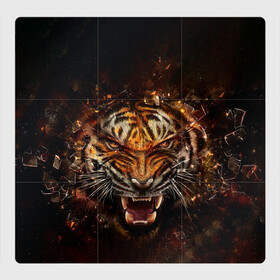 Магнитный плакат 3Х3 с принтом ЯРОСТЬ ТИГРА , Полимерный материал с магнитным слоем | 9 деталей размером 9*9 см | animal | beast | cat | hunter | tiger | агрессия | брутальность | животные | звери | клыки | кошки | охотник | пасть | природа | рев | тигр | хищник | царь