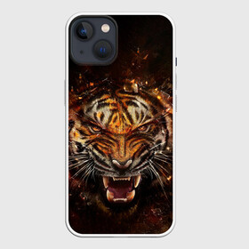 Чехол для iPhone 13 с принтом ЯРОСТЬ ТИГРА ,  |  | animal | beast | cat | hunter | tiger | агрессия | брутальность | животные | звери | клыки | кошки | охотник | пасть | природа | рев | тигр | хищник | царь