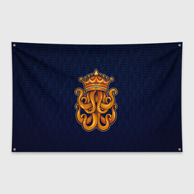 Флаг-баннер с принтом Кракен в короне , 100% полиэстер | размер 67 х 109 см, плотность ткани — 95 г/м2; по краям флага есть четыре люверса для крепления | king | kraken | octopus | корона | кракен | море | морские | морское | осьминог | щупальца