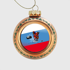 Стеклянный ёлочный шар с принтом Русский хоккей , Стекло | Диаметр: 80 мм | art | bear | flag | hockey | puck | russia | sport | stick | symbols | арт | клюшка | медведь | россия | символика | спорт | флаг | хоккей | шайба
