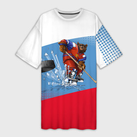 Платье-футболка 3D с принтом Русский хоккей ,  |  | art | bear | flag | hockey | puck | russia | sport | stick | symbols | арт | клюшка | медведь | россия | символика | спорт | флаг | хоккей | шайба