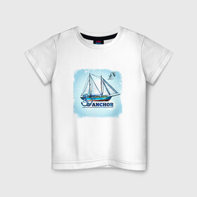 Детская футболка хлопок с принтом Якорь Корабль , 100% хлопок | круглый вырез горловины, полуприлегающий силуэт, длина до линии бедер | Тематика изображения на принте: anchor | sailboat | кораблик | корабль | лодка | парус | парусная лодка | якорь