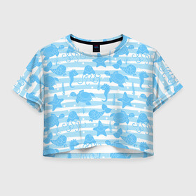 Женская футболка Crop-top 3D с принтом Морские жители , 100% полиэстер | круглая горловина, длина футболки до линии талии, рукава с отворотами | ocean spirit | дух океана | жители | звезда | конек | медуза | мир | море | морская | морские | морской | подводный | рыбы | черепаха