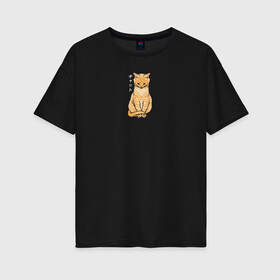 Женская футболка хлопок Oversize с принтом Serenity Cat , 100% хлопок | свободный крой, круглый ворот, спущенный рукав, длина до линии бедер
 | животное | звери | иероглифы | кот | кошка | надпись на японском | питомец | спокойствие
