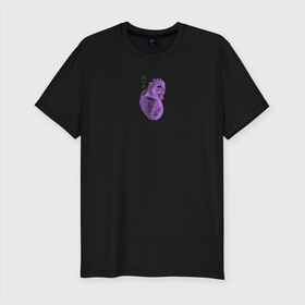 Мужская футболка хлопок Slim с принтом Purple heart , 92% хлопок, 8% лайкра | приталенный силуэт, круглый вырез ворота, длина до линии бедра, короткий рукав | анатомия | иероглифы | надпись на японском | орган | сердце | человек