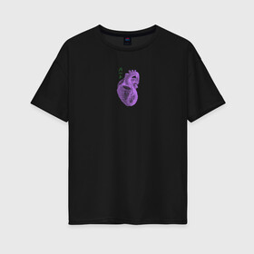 Женская футболка хлопок Oversize с принтом Purple heart , 100% хлопок | свободный крой, круглый ворот, спущенный рукав, длина до линии бедер
 | анатомия | иероглифы | надпись на японском | орган | сердце | человек