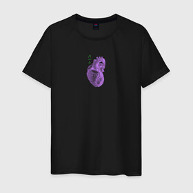 Мужская футболка хлопок с принтом Purple heart , 100% хлопок | прямой крой, круглый вырез горловины, длина до линии бедер, слегка спущенное плечо. | анатомия | иероглифы | надпись на японском | орган | сердце | человек