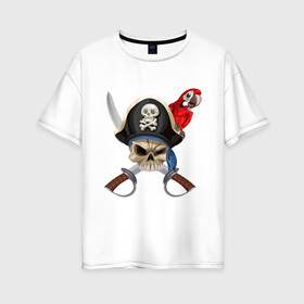 Женская футболка хлопок Oversize с принтом Капитан Джек , 100% хлопок | свободный крой, круглый ворот, спущенный рукав, длина до линии бедер
 | меч | пират | попугай