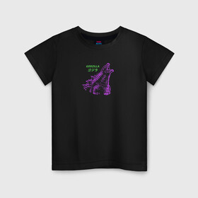Детская футболка хлопок с принтом GODZILLA , 100% хлопок | круглый вырез горловины, полуприлегающий силуэт, длина до линии бедер | godzilla | monster | годзилла | динозавр | иероглифы | монстр | надпись на японском | существо | чудовище