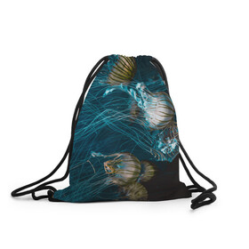 Рюкзак-мешок 3D с принтом Медузы , 100% полиэстер | плотность ткани — 200 г/м2, размер — 35 х 45 см; лямки — толстые шнурки, застежка на шнуровке, без карманов и подкладки | medusa | животные | медузы | мир | подводный | рыбы | щупальца