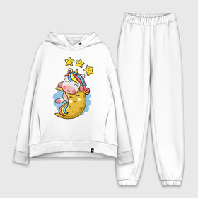 Женский костюм хлопок Oversize с принтом Единорог на луне ,  |  | cute | funny | moon | pony | rainbow | unicorn | единорог | единорожка | звездочки | луна | милый | пони | радуга