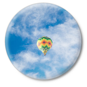 Значок с принтом Воздушный шар в небе ,  металл | круглая форма, металлическая застежка в виде булавки | воздушные | воздушный | небеса | небесный | небо | облака | облако | туча | тучи | шар | шары