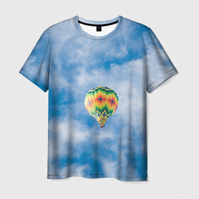 Мужская футболка 3D с принтом Воздушный шар в небе , 100% полиэфир | прямой крой, круглый вырез горловины, длина до линии бедер | воздушные | воздушный | небеса | небесный | небо | облака | облако | туча | тучи | шар | шары