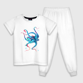 Детская пижама хлопок с принтом Осьминог акварель , 100% хлопок |  брюки и футболка прямого кроя, без карманов, на брюках мягкая резинка на поясе и по низу штанин
 | cute | octopus | акварель | милый | осьминог | осьминожка | тентакли