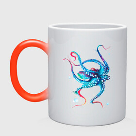 Кружка хамелеон с принтом Осьминог акварель , керамика | меняет цвет при нагревании, емкость 330 мл | cute | octopus | акварель | милый | осьминог | осьминожка | тентакли