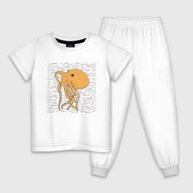Детская пижама хлопок с принтом Осьминог , 100% хлопок |  брюки и футболка прямого кроя, без карманов, на брюках мягкая резинка на поясе и по низу штанин
 | cute | octopus | милый | осьминог | осьминожка | тентакли
