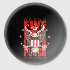 Значок с принтом FFDP Eagle ,  металл | круглая форма, металлическая застежка в виде булавки | 5fdp | ffdp | five finger death punch | metal | music | rock | альтернатива | группы | метал | музыка | музыкальная группа | рок | рок музыка | хеви метал