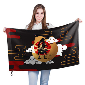 Флаг 3D с принтом Ниндзя. Япония , 100% полиэстер | плотность ткани — 95 г/м2, размер — 67 х 109 см. Принт наносится с одной стороны | аниме | ниндзя | облака | япония | японские мотивы. символы