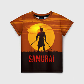 Детская футболка 3D с принтом САМУРАЙ , 100% гипоаллергенный полиэфир | прямой крой, круглый вырез горловины, длина до линии бедер, чуть спущенное плечо, ткань немного тянется | samurai | бусидо | военные | дайсё | закат | самурай | феодал | япония