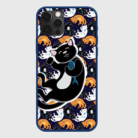 Чехол для iPhone 12 Pro с принтом Японские котики , силикон | область печати: задняя сторона чехла, без боковых панелей | Тематика изображения на принте: группа | животные | кот | кот с рыбой | котики | манэки нэко | манящий кот | чёрный кот | япония
