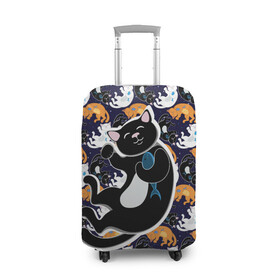 Чехол для чемодана 3D с принтом Японские котики , 86% полиэфир, 14% спандекс | двустороннее нанесение принта, прорези для ручек и колес | группа | животные | кот | кот с рыбой | котики | манэки нэко | манящий кот | чёрный кот | япония
