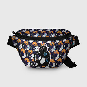 Поясная сумка 3D с принтом Японские котики , 100% полиэстер | плотная ткань, ремень с регулируемой длиной, внутри несколько карманов для мелочей, основное отделение и карман с обратной стороны сумки застегиваются на молнию | группа | животные | кот | кот с рыбой | котики | манэки нэко | манящий кот | чёрный кот | япония