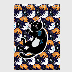 Скетчбук с принтом Японские котики , 100% бумага
 | 48 листов, плотность листов — 100 г/м2, плотность картонной обложки — 250 г/м2. Листы скреплены сверху удобной пружинной спиралью | Тематика изображения на принте: группа | животные | кот | кот с рыбой | котики | манэки нэко | манящий кот | чёрный кот | япония