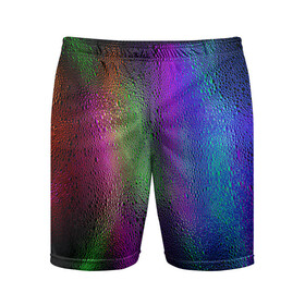 Мужские шорты спортивные с принтом Neon Lights ,  |  | drops | lights | neon | water | запотевшее | неоновое | стекло