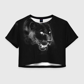 Женская футболка Crop-top 3D с принтом Panther , 100% полиэстер | круглая горловина, длина футболки до линии талии, рукава с отворотами | animal | panther | roar | wild | пантера