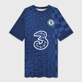 Платье-футболка 3D с принтом FC Chelsea | Home Vapor Match Shirt (2021 22) ,  |  | 0x000000123 | chelsea | goalkeeper | stamford bridge | вернер | вратарь | канте | стамфорд бридж | челси