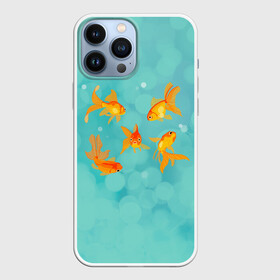 Чехол для iPhone 13 Pro Max с принтом Золотые рыбки ,  |  | fish | желание | золотая | золотая рыбка | золотые | море | на голубом | океан | рыба | рыбка | рыбки