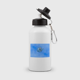 Бутылка спортивная с принтом Дельфин с коктейлем , металл | емкость — 500 мл, в комплекте две пластиковые крышки и карабин для крепления | Тематика изображения на принте: dolphin | дельфин | коктейль | море | морские | на голубом | с дельфином