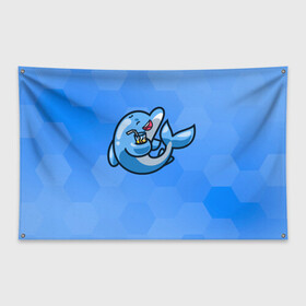 Флаг-баннер с принтом Дельфин с коктейлем , 100% полиэстер | размер 67 х 109 см, плотность ткани — 95 г/м2; по краям флага есть четыре люверса для крепления | dolphin | дельфин | коктейль | море | морские | на голубом | с дельфином