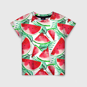 Детская футболка 3D с принтом Арбузное настроение , 100% гипоаллергенный полиэфир | прямой крой, круглый вырез горловины, длина до линии бедер, чуть спущенное плечо, ткань немного тянется | арбуз | арт | графика | лето | фрукты | ягоды