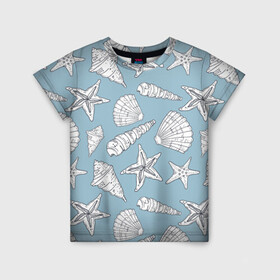 Детская футболка 3D с принтом Морские обитатели , 100% гипоаллергенный полиэфир | прямой крой, круглый вырез горловины, длина до линии бедер, чуть спущенное плечо, ткань немного тянется | summer | арт | графика | лето | морская звезда | ракушки