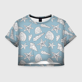 Женская футболка Crop-top 3D с принтом Морские обитатели , 100% полиэстер | круглая горловина, длина футболки до линии талии, рукава с отворотами | summer | арт | графика | лето | морская звезда | ракушки