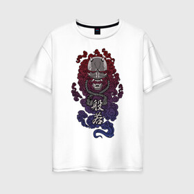Женская футболка хлопок Oversize с принтом Дух Хання , 100% хлопок | свободный крой, круглый ворот, спущенный рукав, длина до линии бедер
 | anbu | japan | japanese style | ninja | samurai | shinobi | анбу | демон | канагава | киберпанк | киото | кицуне | кицунэ | маска самурая | ниндзя | они | осака | самурай | сёгун | синоби | тенгу | тэнгу | хання | ханья | шиноби