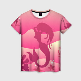 Женская футболка 3D с принтом Русалка , 100% полиэфир ( синтетическое хлопкоподобное полотно) | прямой крой, круглый вырез горловины, длина до линии бедер | mermaid | в море | морская | подводный | русалка | русалочка | ундина