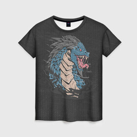 Женская футболка 3D с принтом Дракон , 100% полиэфир ( синтетическое хлопкоподобное полотно) | прямой крой, круглый вырез горловины, длина до линии бедер | dragon | дракон | драконами | драконом | дракоша | иероглиф | мифология | на черном