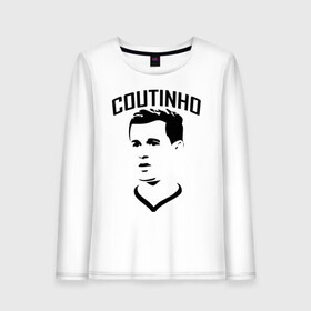 Женский лонгслив хлопок с принтом Coutinho черный портрет , 100% хлопок |  | ac milan | barcelona | champions | fifa | philippe coutinho correia | soccer | uefa | барселона | коутиньё | коутинью | лига чемпионов | сборная бразилии | спорт | уефа | филиппе коутиньо | фифа | фк | футбол | футболист | ф